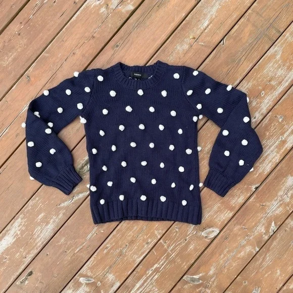 PomPom Navy & White Crewneck Knit Sweater - Picture 2 of 9